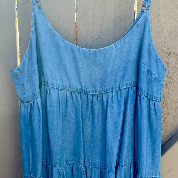 Aqua Denim Tiered Babydoll Mini Dress - Picture 3 of 6
